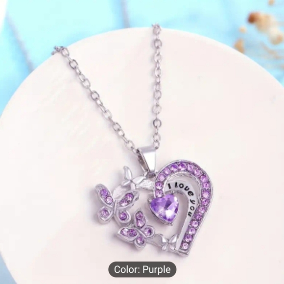 Purple Heart Necklace and Earrings Set - Picture 4 of 6
